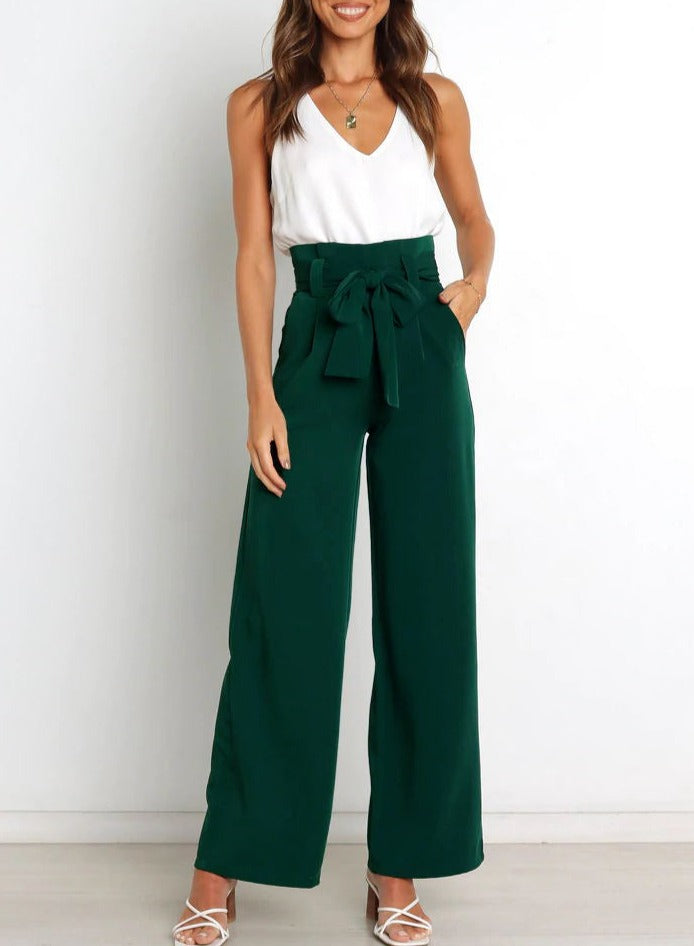 Camille - Pantalon Tendance à Boutons et Jambes Larges pour Femmes