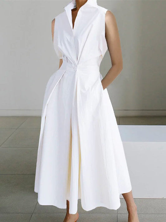 Robe en coton blanc à col chemise