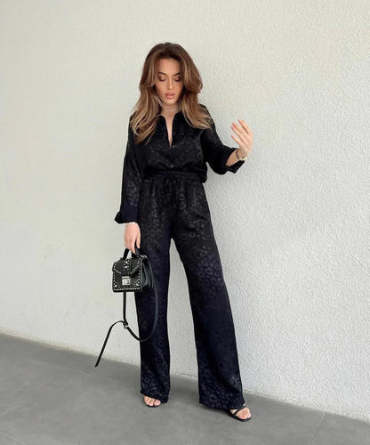 Beatrice - Chemisier élégant avec une seule rangée de boutons et pantalon à jambe large