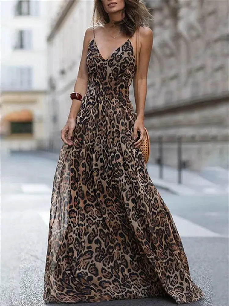 Audrey - Robe imprimée léopard avec décolleté en V
