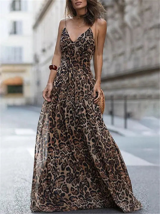 Audrey - Robe imprimée léopard avec décolleté en V