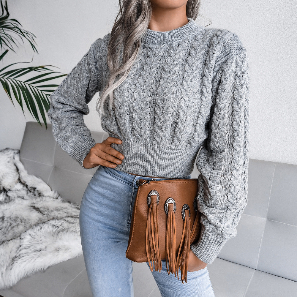 Maggie - Pull Court Gris à Motifs pour Femmes