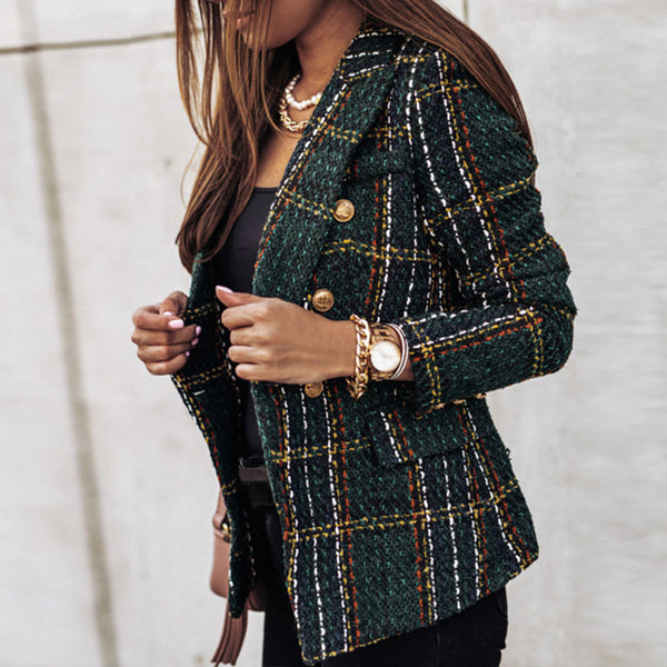 Blazer à carreaux avec deux rangées de boutons