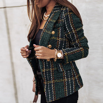 Blazer à carreaux avec deux rangées de boutons