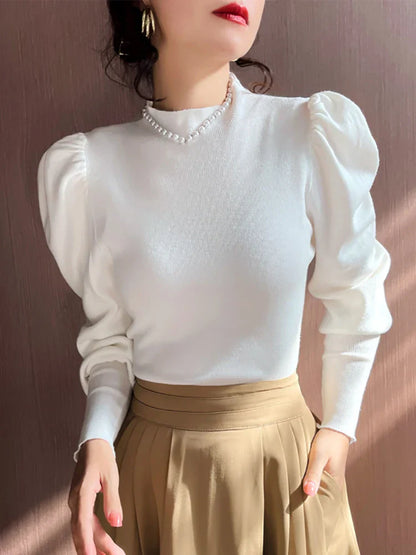 Blouse à manches longues à col rond Puff pour femmes
