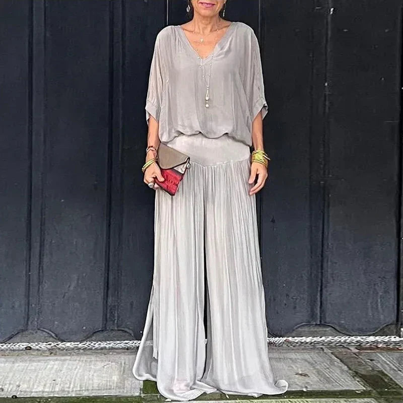 Ensemble deux pièces - Top élégant en mousseline de soie et pantalon
