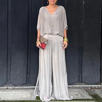 Ensemble deux pièces - Top élégant en mousseline de soie et pantalon