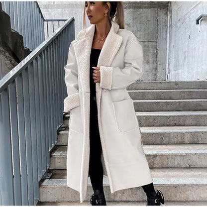 Veste longue en cuir avec fourrure pour femme