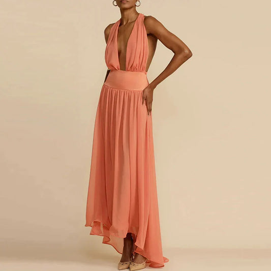 Niamh - Robe longue profonde avec décolleté en V