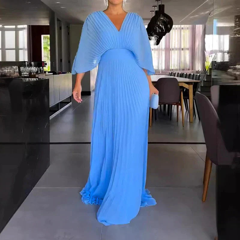 Camilla - Ondulation Schwebendes Rippenkleid mit V-Ausschnitt