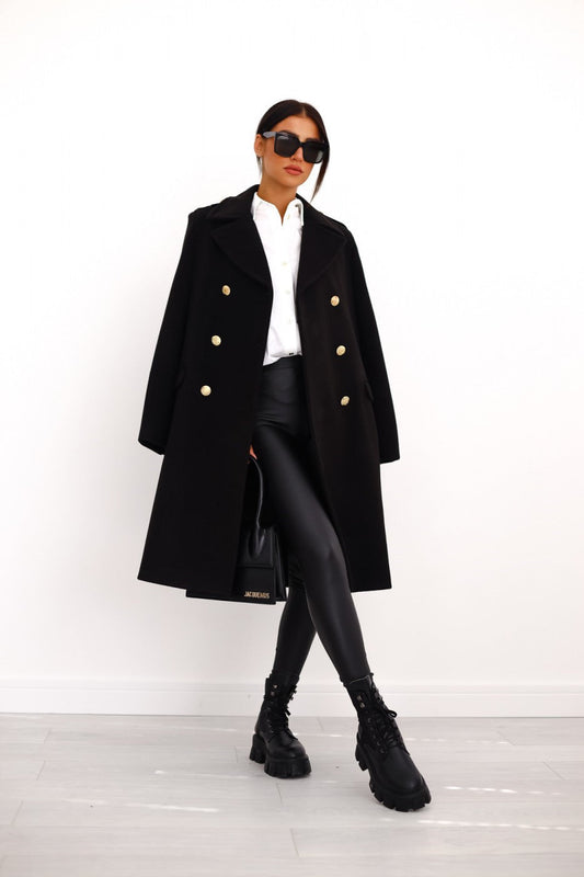 Manteau en laine à double boutonnage pour dames
