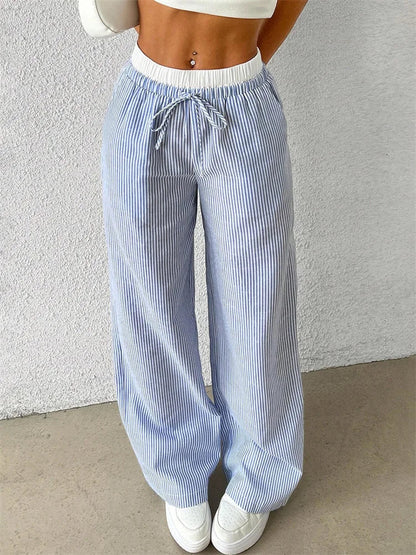 Sofia - Pantalon Décontracté à Jambe Large avec Imprimé Rayures pour Femmes