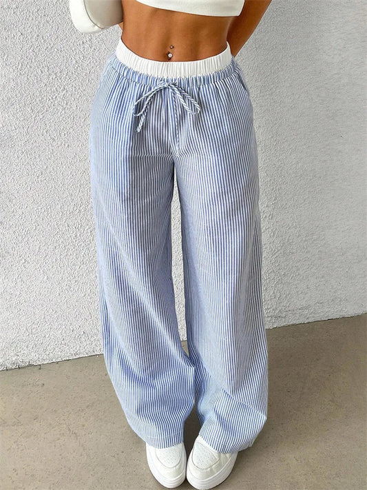 Sofia - Pantalon Décontracté à Jambe Large avec Imprimé Rayures pour Femmes