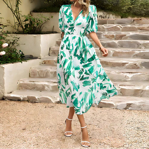Serena - Robe à col en V avec motif floral