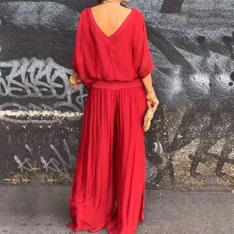 Ensemble deux pièces - Top élégant en mousseline de soie et pantalon