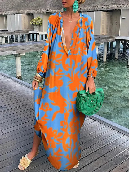 Georgette - Robe longue à manches longues de style bohème