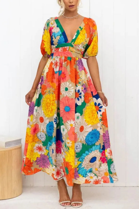 Anna - Robe à manches bouffantes et imprimé floral
