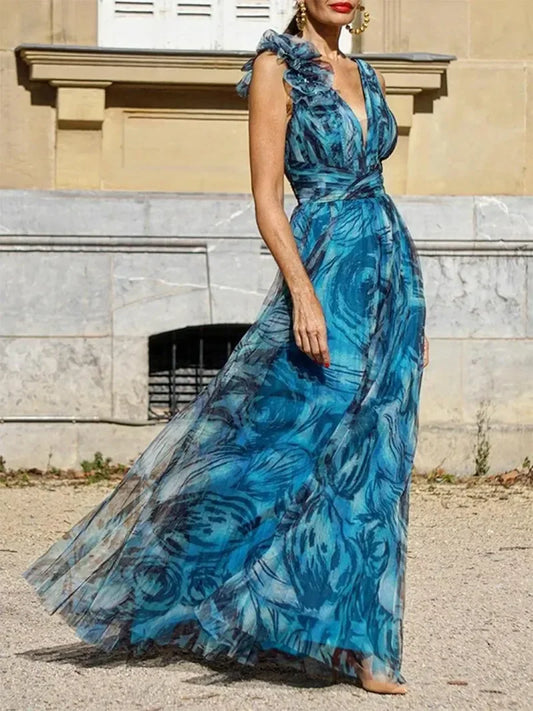 Debie - Robe longue de style bohème en bleu paon