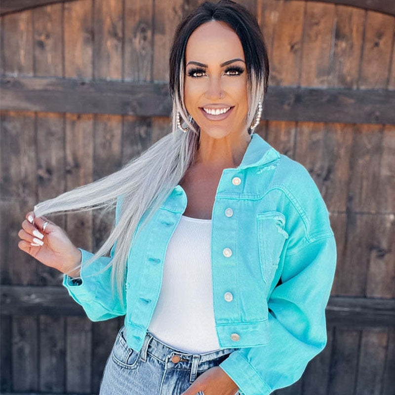 Gretchen - veste en jean élégante avec franges