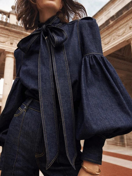 Adah - Blouses en denim à manches bouffantes