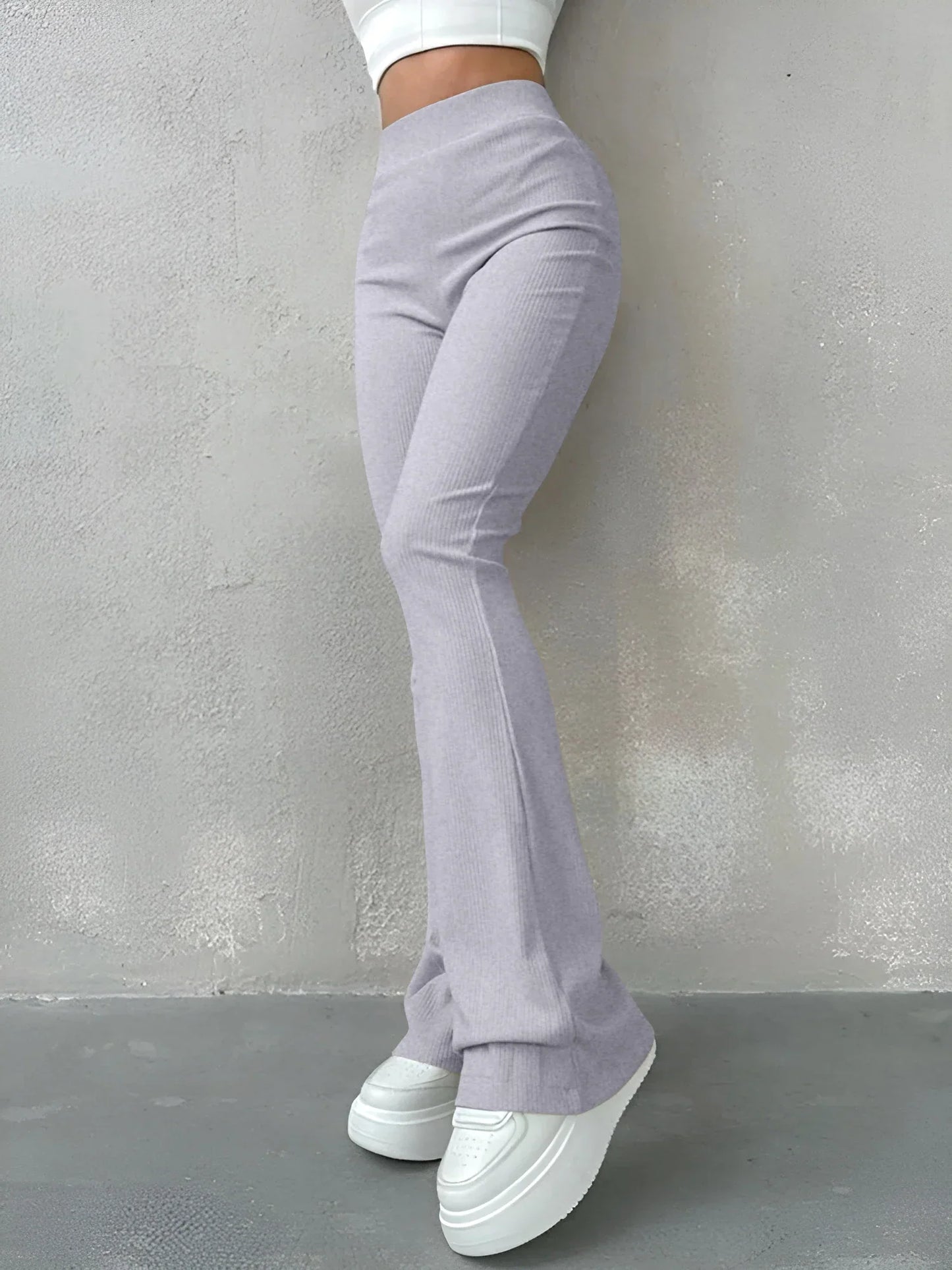 Nina - Pantalon Évasé Côtelé Taille Haute pour Femmes