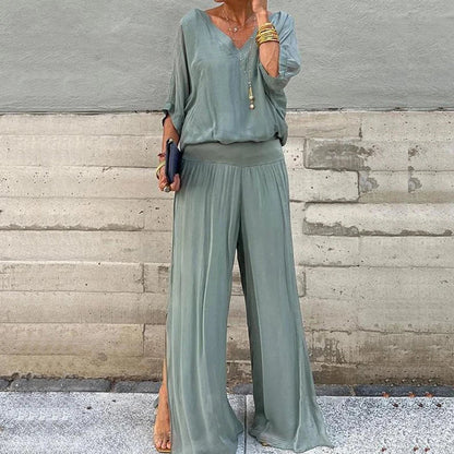 Ensemble deux pièces - Top élégant en mousseline de soie et pantalon
