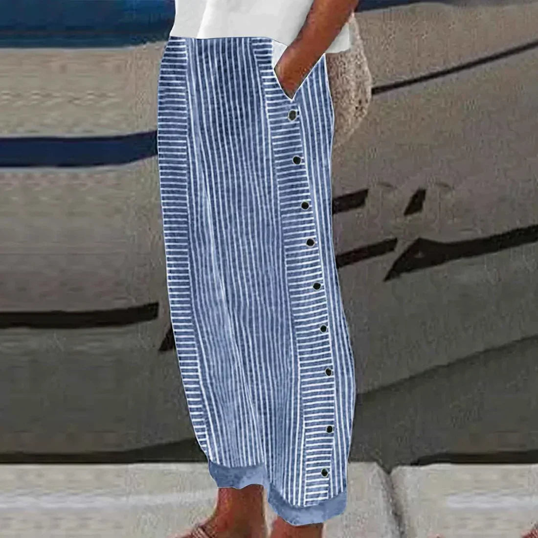 Pantalon d'été confortable avec motif à rayures