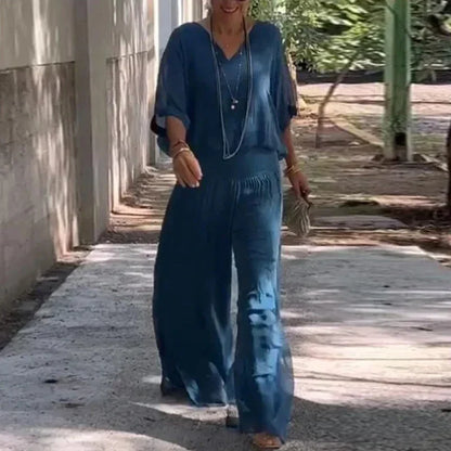 Ensemble deux pièces - Top élégant en mousseline de soie et pantalon