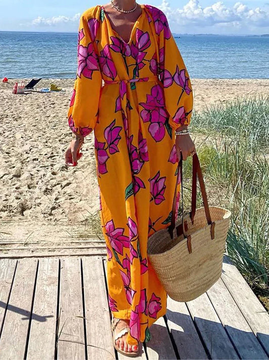 Celeste - Robe longue à manches longues avec imprimé