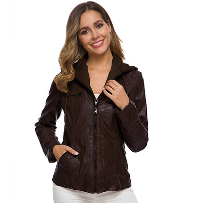 Veste en cuir vegan à capuche Casual pour femmes | Parfait pour les jours décontractés
