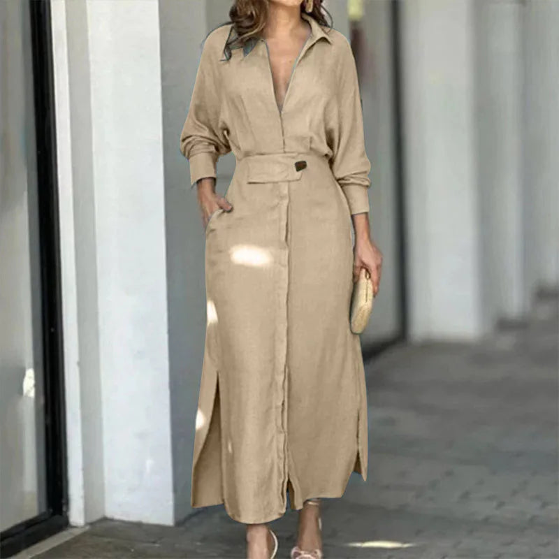 Amytist -Élégante robe à manches longues pour femmes avec fente sur le côté