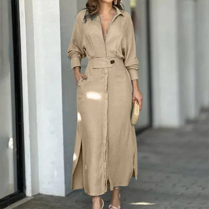 Amytist -Élégante robe à manches longues pour femmes avec fente sur le côté
