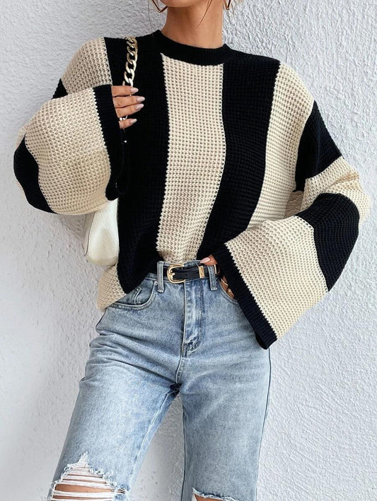 Jasmine - Pull Printanier Stylé et Confortable à Rayures Noir et Blanc pour Femmes