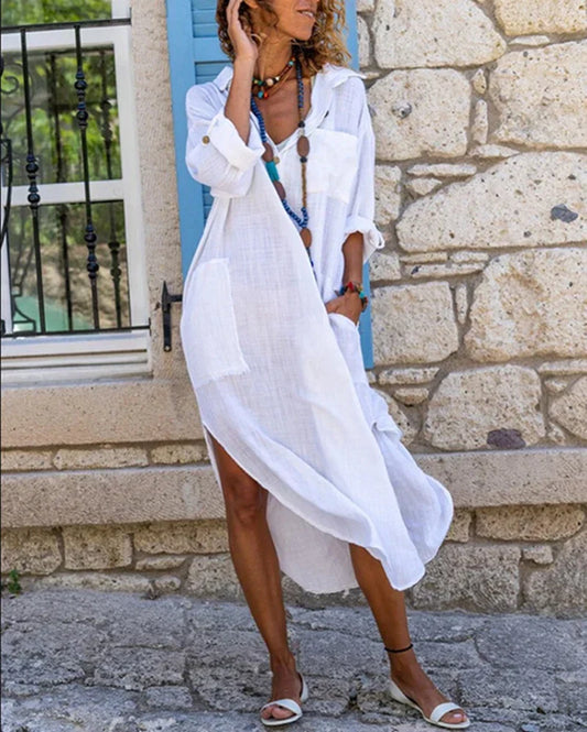Antollena- Robe chemise ample en coton et lin