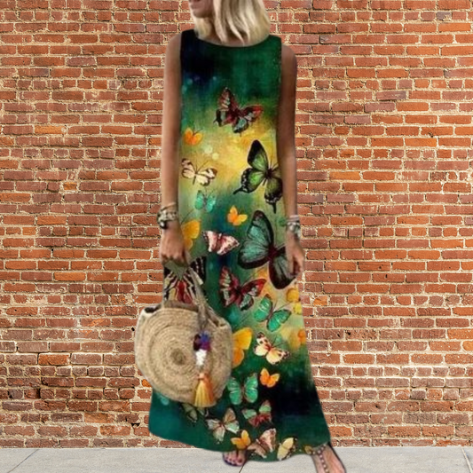 Matilda - Robe longue à col rond et motif floral