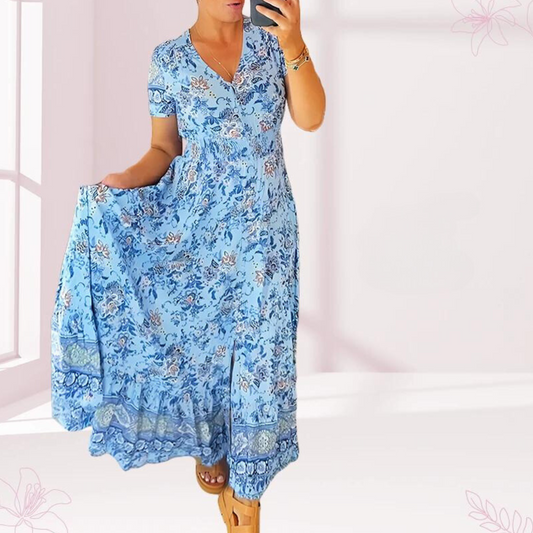 Jewel - Robe longue décontractée avec motif floral, taille volantée et décolleté en V