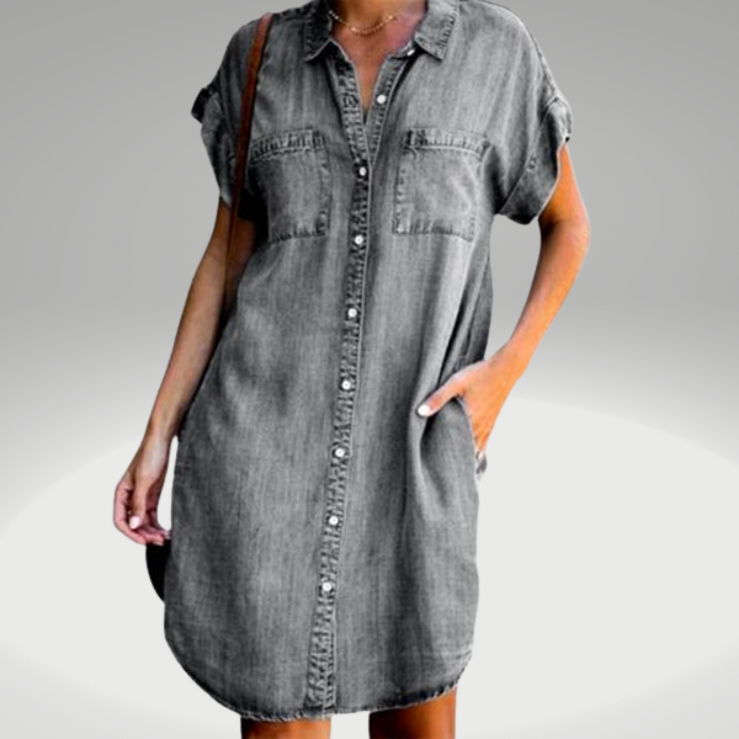 Elikah - Robe mi-longue en denim uni