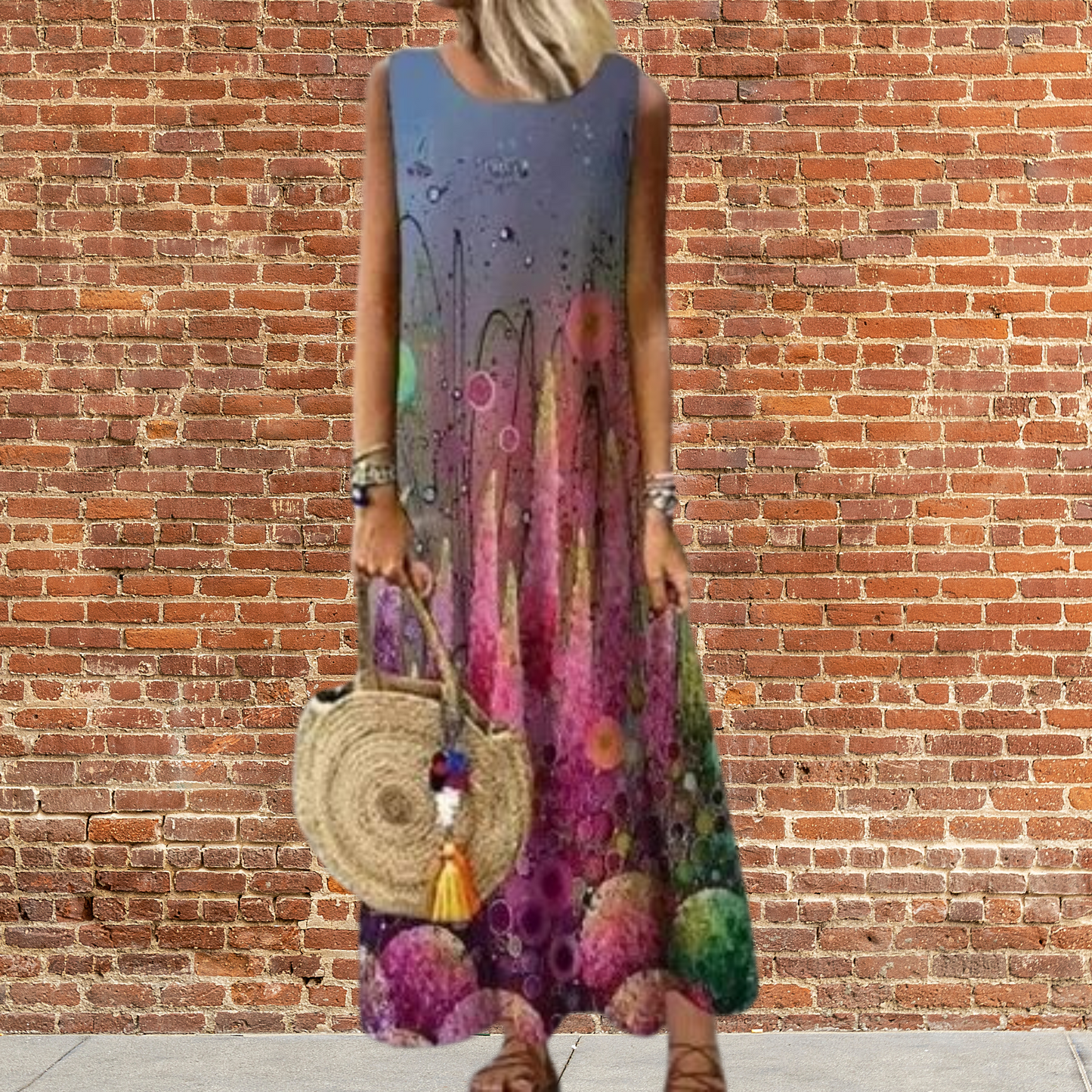 Matilda - Robe longue à col rond et motif floral