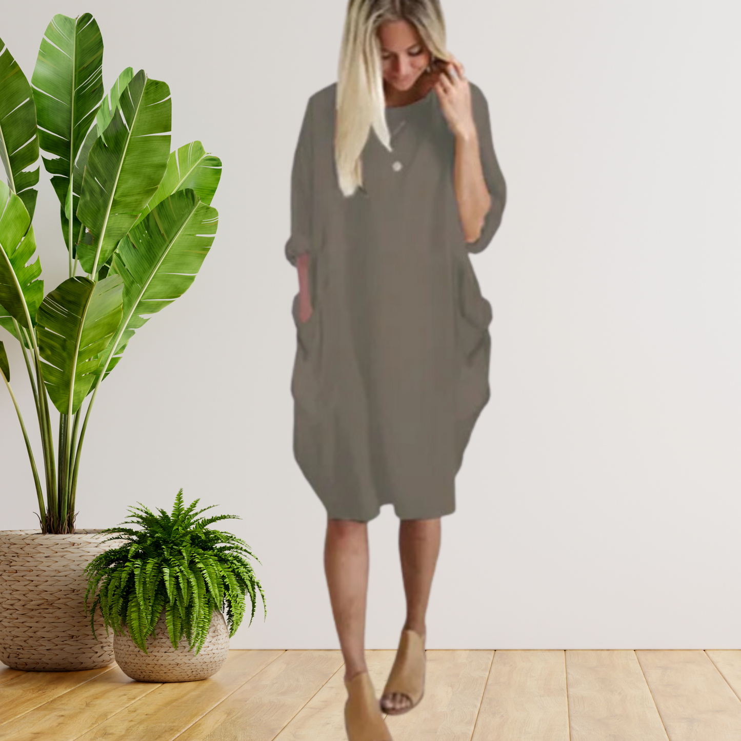 Tifanny - Robe à poches amples et manches longues