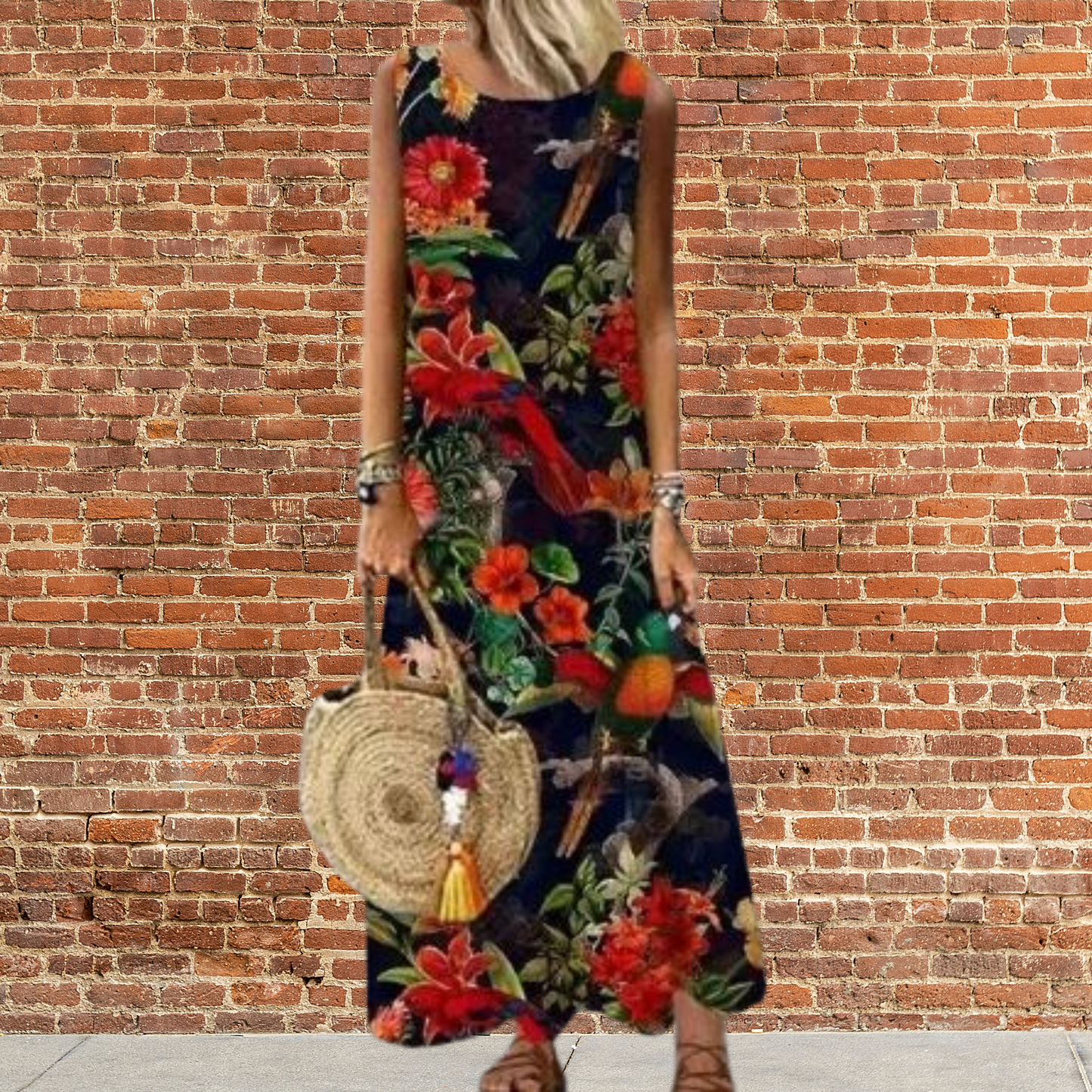 Matilda - Robe longue à col rond et motif floral
