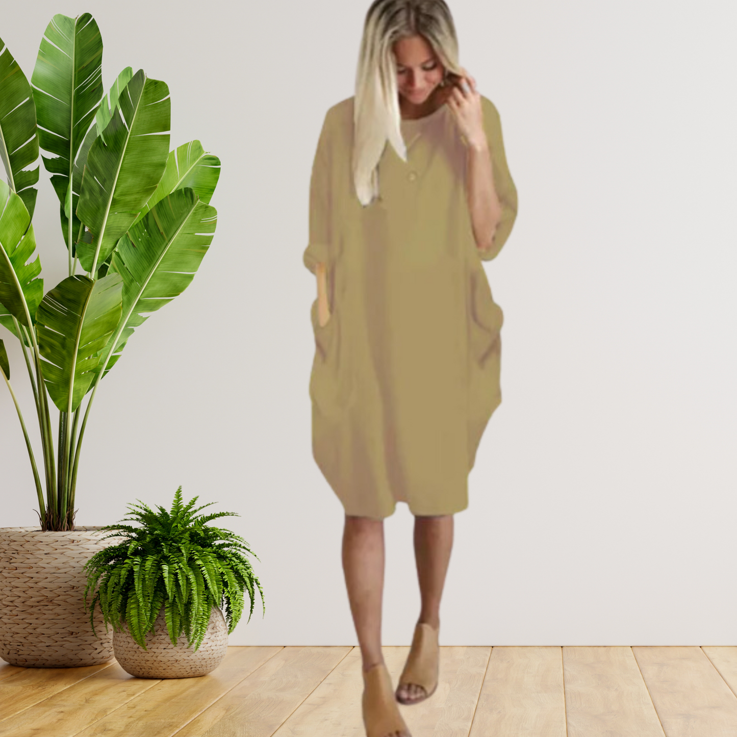 Tifanny - Robe à poches amples et manches longues