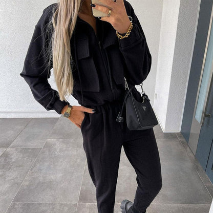 Ensemble Cargo décontracté d'automne | Tracksuit de mode pour femmes | Veste et pantalon zippés à manches longues