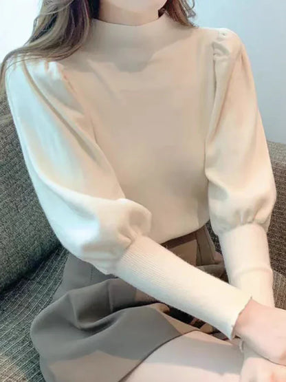 Blouse à manches longues à col rond Puff pour femmes