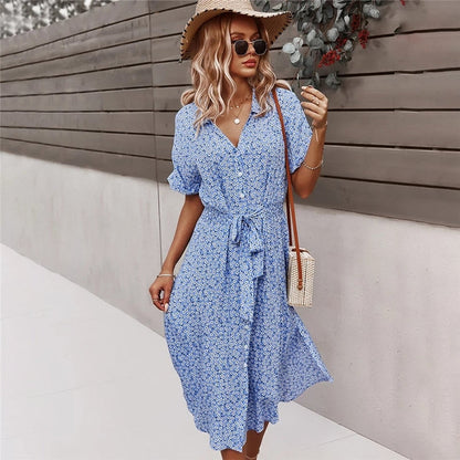Robe midi à imprimé floral, coupe fluide et boutonnage sur le devant
