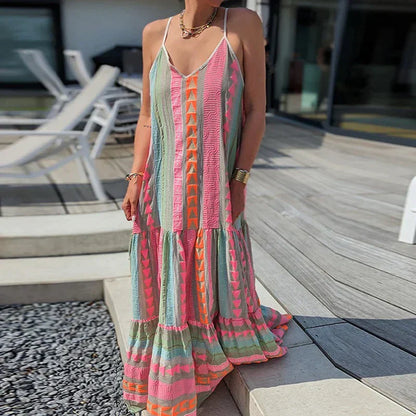 Debbie - Robe élégante sans manches avec volants et imprimé décontracté