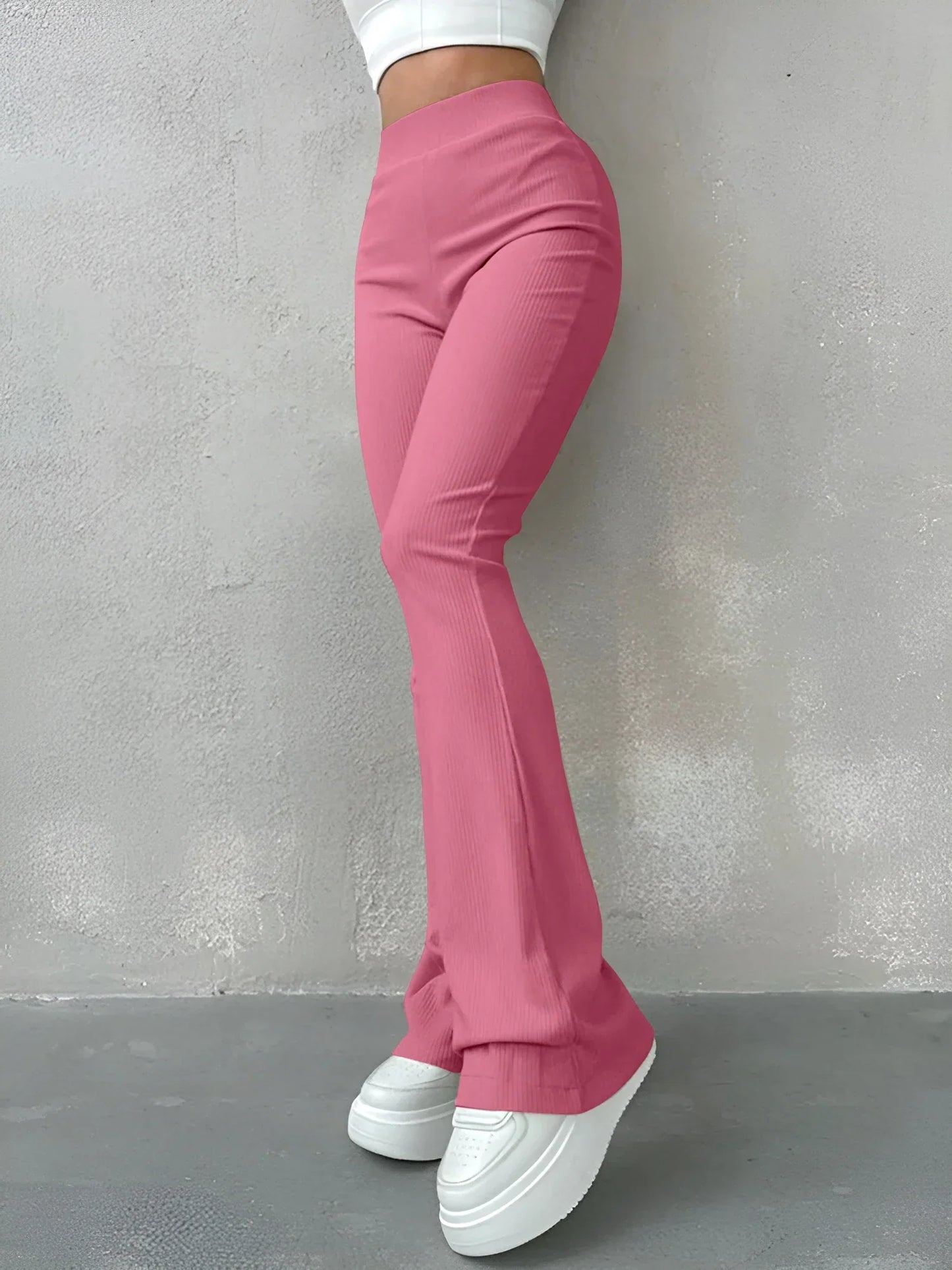 Nina - Pantalon Évasé Côtelé Taille Haute pour Femmes