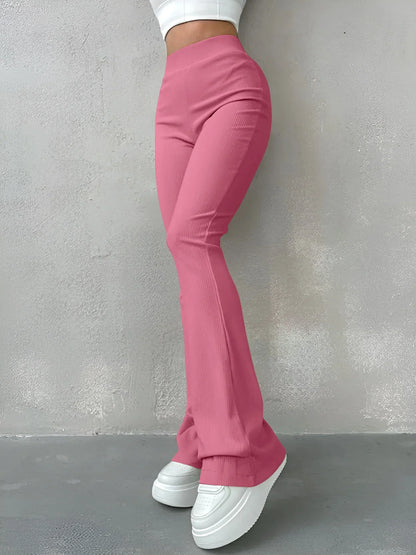 Nina - Pantalon Évasé Côtelé Taille Haute pour Femmes