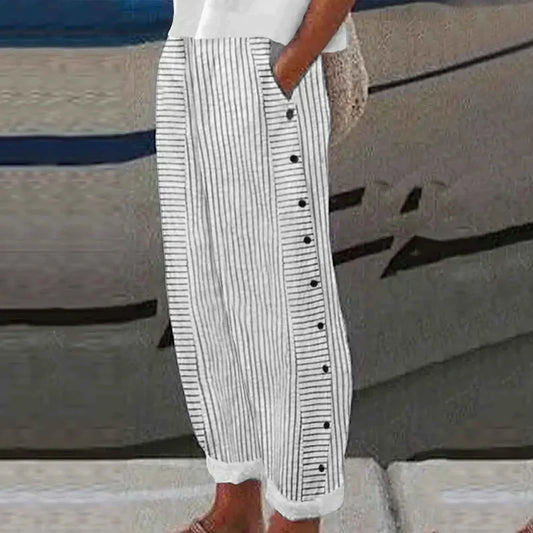 Pantalon d'été confortable avec motif à rayures