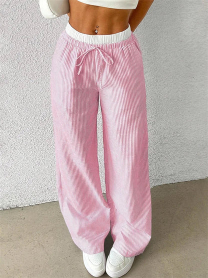 Sofia - Pantalon Décontracté à Jambe Large avec Imprimé Rayures pour Femmes