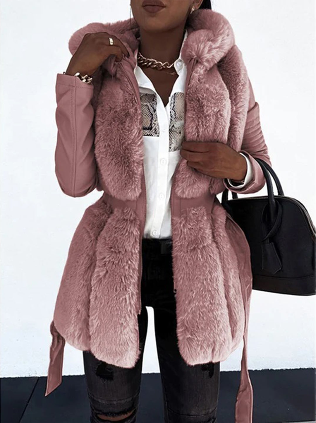 Manteau femme en cuir PU | Noir - Fashionable and Chic
